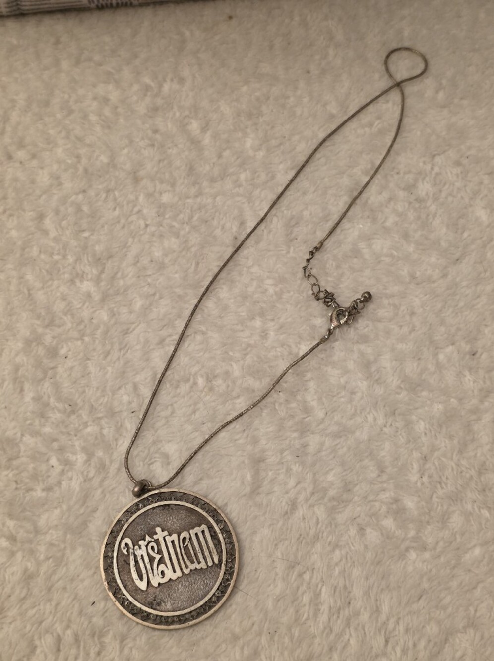 Vintage Silver-Tone 'Vietnam' Pendant Necklace